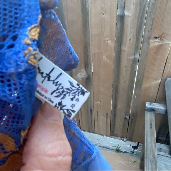 Free People Wild Roses Racerback lace Bralette in Blue and Gold size XS - Picture 7 of 8